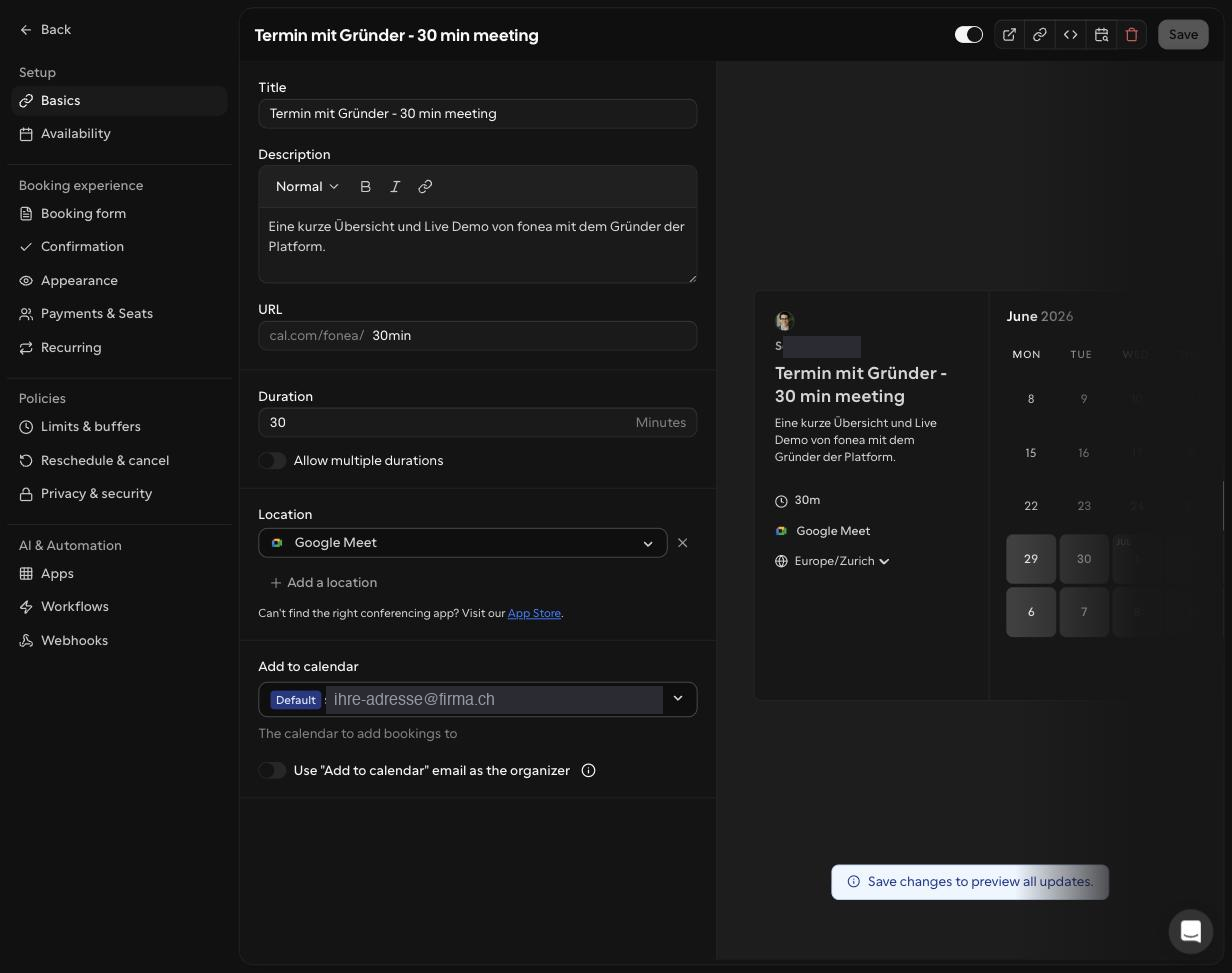 Terminart, Tab „Basics": Dauer und „Allow multiple durations".