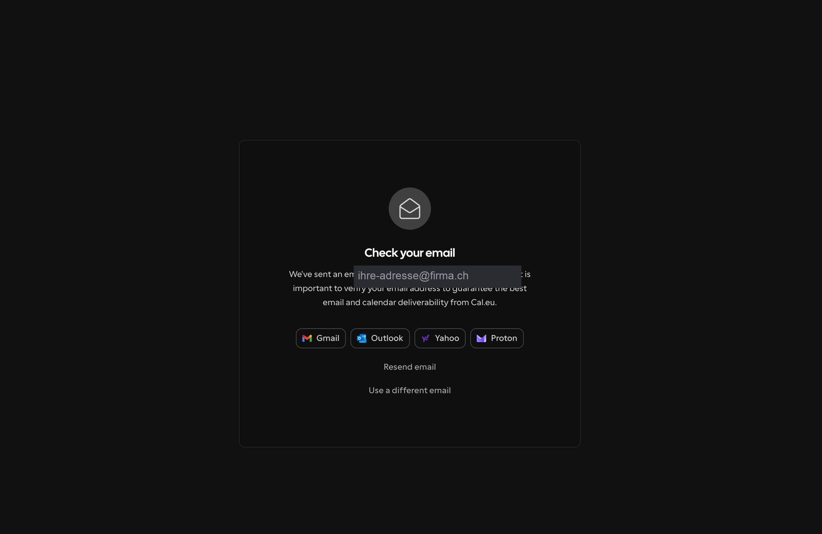 Hinweis „Check your email" mit Schaltflächen zu den E-Mail-Anbietern.